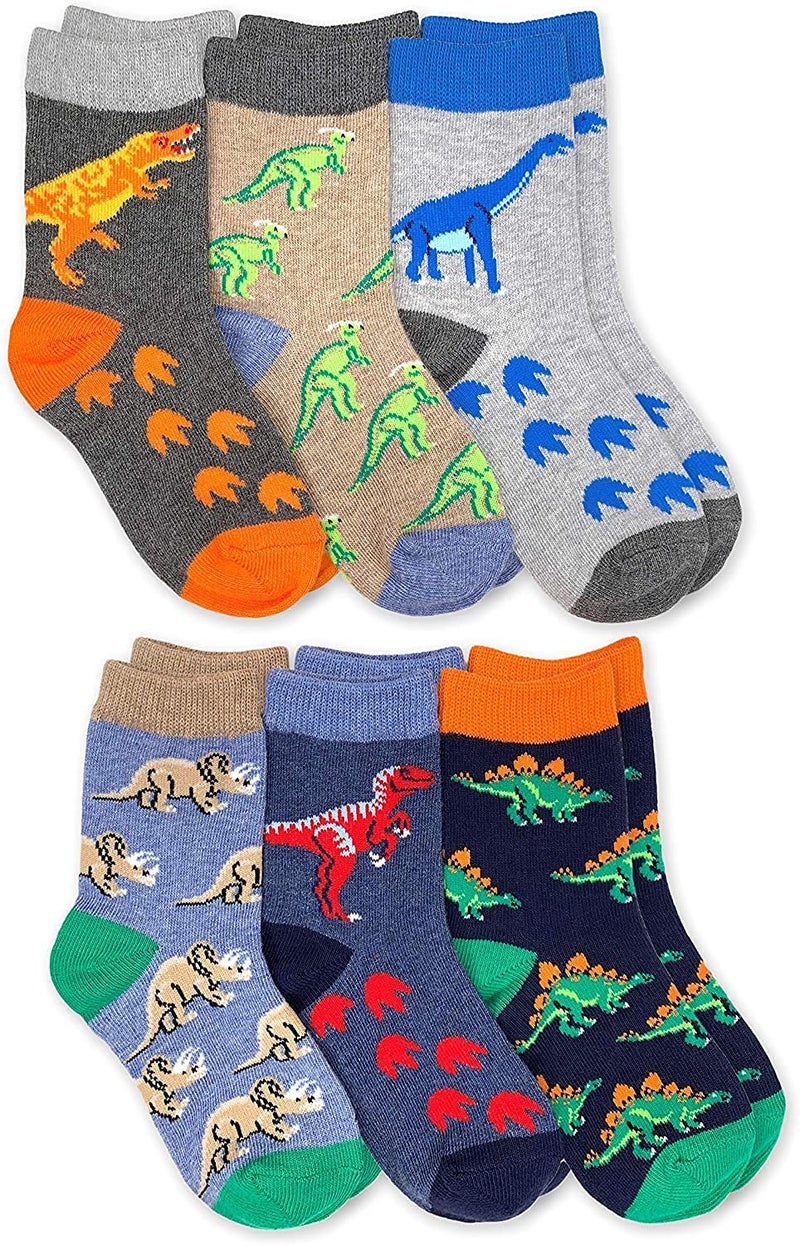 Jefferies Socks boys Boy s Dinosaur Pattern Cotton Crew Socks 6 Pack Multi Small, Multi, Small US - Image 1